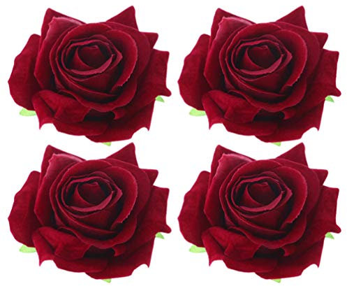 4pièces Lot De Pinces À Cheveux Fleurs De Rose Artificielles Accessoires Élégants Pour Fête Mariage Et Hawaïennes Rouge
