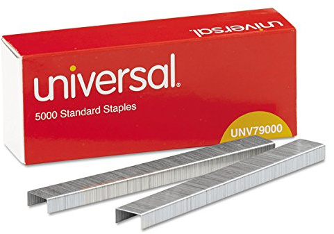 Universal Standard Staples, Chisel Point, Steel, 5000 / Box, Pack of 5