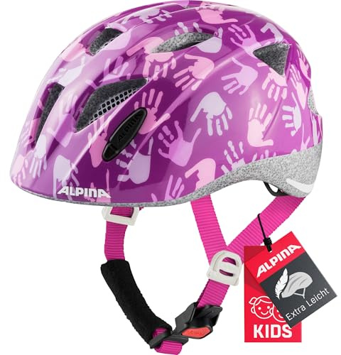 ALPINA XIMO - Leichter, Sicherer & Bruchfester Fahrradhelm Mit Optionalen LED-Licht Für Kinder, Berry Hands Gloss, 47-51 cm