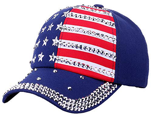 Baseballkappe mit patriotischer amerikanischer Flagge, USA-Glitzer-Hut für Herren und Damen, Sommer-Sonnenkappe, Blau, Einheitsgröße