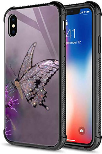 CARLOCA Compatible with iPhone Case, Diamond Shiny Butterfly Design, Shockproof Anti-Scratch Hard Back Case for iPhone XR