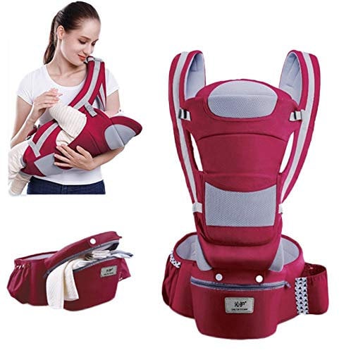 Gmsqj Alle Positionen Babytrage, Tragetasche Für Kleinkinder Vorne Und Hinten Für Neugeborene Bis Kleinkinder, Ergonomischer Känguru-Baby-Hüftsitz Mit Taillenhocker (0-48 Monate),Rot