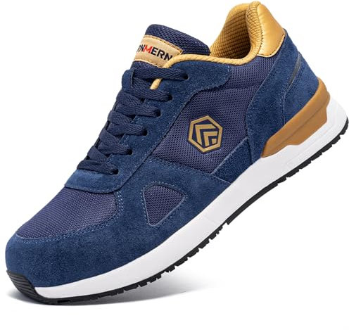 LARNMERN PRO Arbeitsschuhe Herren Sicherheitsschuhe Herren Arbeitsschuhe mit Stahlkappe Leicht SRC rutschfest Sportlich Schutzschuhe Saphirblau Größe 43.5 EU