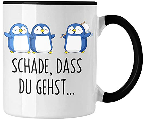 Trendation - Jobwechsel Tasse Geschenk Kollegin Kollege Abschied Lustig Abschiedsgeschenk Sprüche Neuer Job Schade Dass Du Gehst (Schwarz)