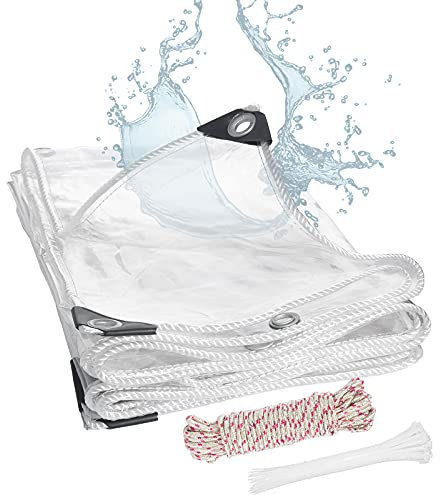 FoundGo Bâche Transparente avec œillets, Bâche de Protection Exterieur pour Jardins 420g/m², Plantes, Bâche Imperméable en PVC, avec Corde et Serre-câbles(Taille réelle 1.9x0.9m)