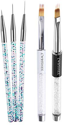 LWBTOSEE Pinceau Gel Nail Art Brush Lot de 5 pinceaux professionnels pour nail art, peinture acrylique, gel UV, pinceaux pour pinceaux (argent)
