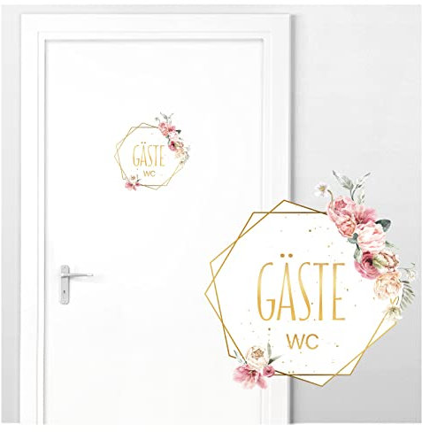 Grandora Türaufkleber Gäste WC mit Pfingstrosen I 20 x 20 cm (BxH) I Wandsticker selbstklebend Bad Wandaufkleber Toilette Wandtattoo Badezimmer Aufkleber DL735