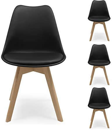 Homely - Pack de 4 sillas de Comedor o Cocina de diseño nórdico Day, Asiento de Polipropileno y Patas de Madera de Haya, Color Negro