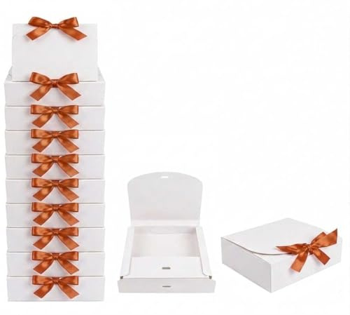 Emartbuy Weiße Geschenkbox mit braunem Band - 12 Stück - Größe 3 (24 x 19,5 x 7 cm) - Ideal für Geschenkverpackungen, Körbe, Events, Kleinunternehmen