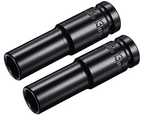 sourcing map 1/2 Drive by 13mm Deep Impact Socket, Heat-Treated CR-V Steel 3.15 Length, 6-Point Metric Sizes 2 Pcs