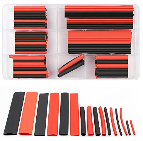 Mesee 150 Pieces Heat Shrink Tubing Kit 2:1 Polyolefin H-Type Heat Shrink Tube Replacement 8 Sizes Insulation Sleeving Tubes for Car Cable Electric Wire - Black/Red