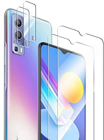 Dision [2 Pièces] Protecteur D'écran Compatible avec Vivo Y72 5G + [2 Pièces] Protecteur D'objectif de Caméra [Installation Facile,HD Clear,Technologie de Défense Multiple] Verre Trempé