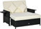 Outsunny Ensemble de Jardin 2 Places : canapé Dossier inclinable tablettes Coffre Matelas et Coussins intégrées + Repose-Pieds résine tressée Noir Polyester crème