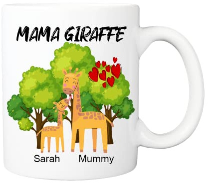 Mama Giraffe Personalised Name Mummy Mug, Presents for Mum, Novelty Mugs Women from Daughter, Christmas Funny Present Mothers Day, Best Mum Mother Birthday, Step mums mam