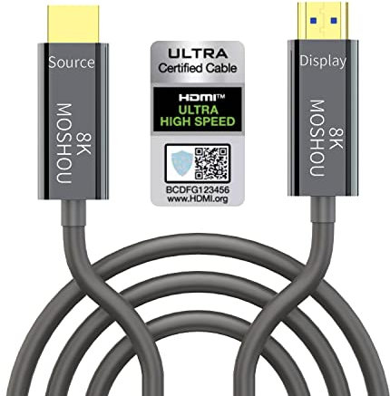 MOSHOU Câble HDMI Fibre Optique-10M,HDMI 2.1 Câble HDR 3D HDMI 8K 60Hz 48Gbps Compatible avec Projector, Xbox, TV Box, Home Cinema (10M)