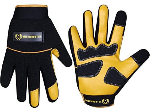WESTWOOD FOX Leder Gartenhandschuhe für Gärtner Frauen Männer Dornenschutz Rosenschnitt Arbeitshandschuhe Knöchelschutz Garten Utility Gartenarbeit Bauarbeiten Heavy Duty Tasks (GELB, XL)