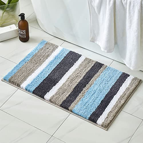 MIULEE Badematte Badteppich Duschmatte Non Slip Badvorleger Fußmatte Dekorativ Badzimmermatte Flauschig Saugfähig Weiche rutschfest Bad Badezimmer Wohnzimmer 1 Stück 40x60cm Blau und Grau