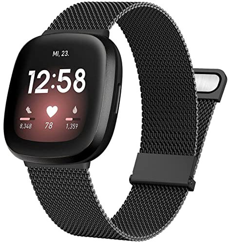 YASPARK Armband für Fitbit Versa 4/Fitbit Versa 3, Mesh Edelstahl Ersatzband Doppelmagnet Armband für Fitbit Versa 4, Fitbit Versa 3, Fitbit Sense 2, Fitbit Sence 1, Damen Männer
