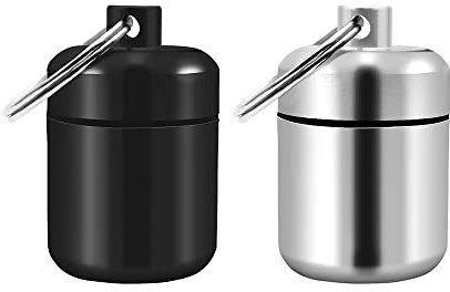 2PCS Pillendose Schlüsselanhänger Wasserdicht, Aluminium tragbare Pillendose Schlüsselanhänger Klein Pillenbox Schlüsselanhänger Tablettenbox für Reise Camping Angeln Speicherung (2 Farben)