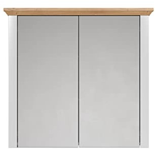 trendteam smart living - Landside - Spiegelschrank - Lichtgrau/Eiche - Badspiegel im Landhausstil - (BxHxT) 78 x 73 x 24 cm - 3 Fächer und 2 Glasböden - kratzfest