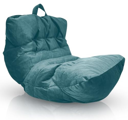 Aiire Relaxo Sitzsack XXL für Kuschelecke - Bean Bag Design aus Samtstoff mit Füllung - Riesen Sitzsäcke Erwachsene, Sitz Sack Flauschig - Bodenkissen Grob, Bodenstuhl, Bodensessel Grün