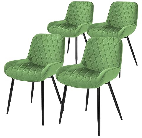 ML-Design 4er Set Esszimmerstühle, Salbei, Sitzfläche aus Samt, Stahlgestell, Esszimmerstuhl mit Rücken- und Armlehnen, Küchenstühle Küchenstuhl Wohnzimmerstühle Wohnzimmerstuhl Polsterstuhl Stühle