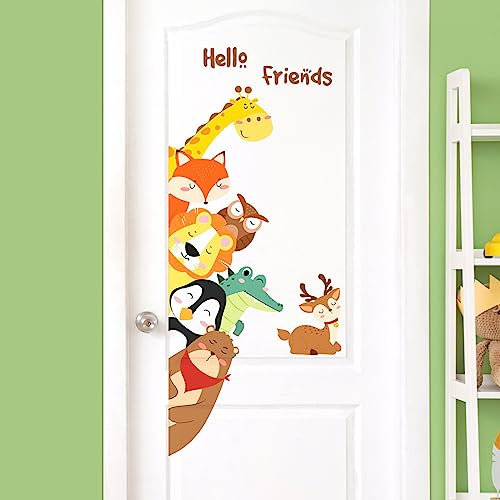 HIMKI Graz Design - Adesivo per porta dei cartoni animati per cameretta dei bambini, camera da letto, cameretta dei giochi, asilo, aula (Hello Friends)