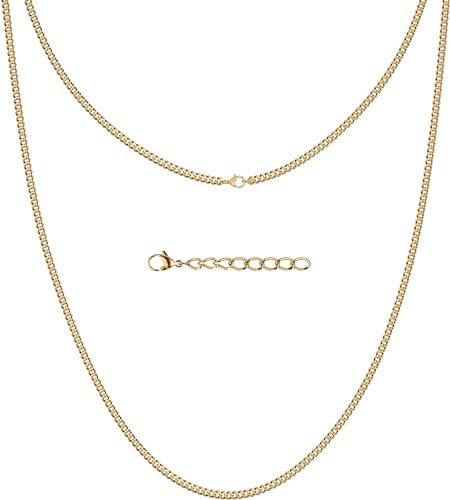 Silvadore Thin Mens Gold Chain Necklace (2mm,18in) - Real 18ct Gold Plated Stainless Steel Cuban Link Chain for Men Necklace Curb - Non-Tarnish Waterproof Jewellery Gift - (Velvet Pouch)