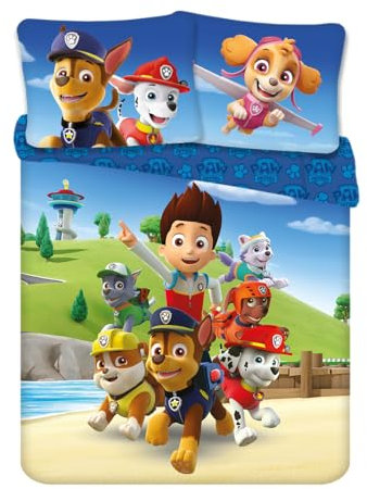 Aymax Bettwäsche für Doppelbett, Paw Patrol, Bettbezug 200 x 200 cm + 2 Kopfkissenbezüge 65 x 65 cm, Mikrofaser