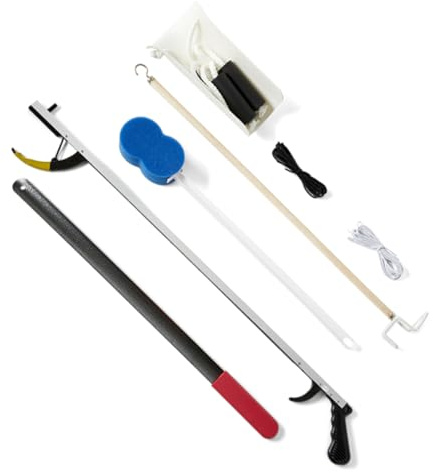 Medline Premium Hip Kit, Mobility Aids for Hip Surgery Recovery, 7-Pieces, 32 Grabber Reacher, Shoehorn, Sock-Aid, Dressing Stick, Shoelaces, Bath Sponge