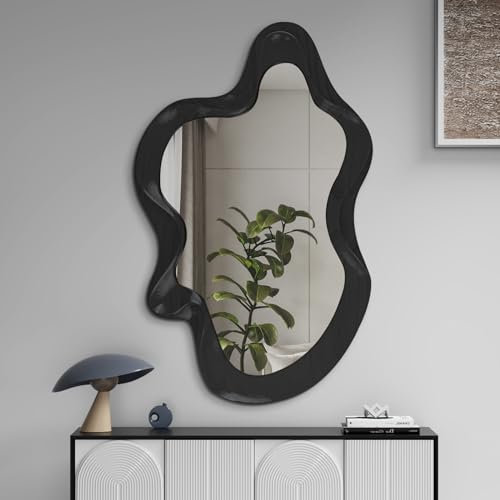 osemy 91,4 x 61 cm Unregelmäßiger Wandspiegel, Holz schwarz gerahmter Wandspiegel, asymmetrischer Wandspiegel für Wohnzimmer, Schlafzimmer, Eingangsbereich, Badezimmer, moderner dekorativer Spiegel