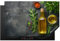 KitchenYeah© Herdabdeckplatte 80x52 cm Einteilig Herdabdeckung Abdeckplatte für Ceranfeld Abdeckung Induktionskochfeld Aufrollbare Matte Olivenöl - Beton - Blätter - Kräuter - Pfeffer
