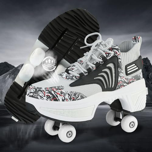 Rollschuhe Schuhe,Schuhe mit Rollen für Mädchen,Turnschuhe mit Rollen Jungen,Roller Schuhe zum Einklappen,LED Roller Skates for Kids,Schuhe Roller Frauen (E, 37)