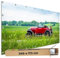 TRIOSK Sichtschutz Garten Dekoration Plane groß mit Motiv Auto Roadtrip Oldtimer Rot Motivbanner Blickdicht für Terrasse Zaun Gartenzaun Gartenposter PVC Zaunblende 340x173 cm
