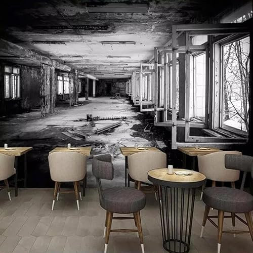 LUXINSHISU Selbstklebende PVC Fototapete 3d Wohnzimmer Tapete grau verfallene Fabrik Schlafzimmer Kunst Wandaufkleber Poster