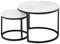 JZGORC 2er Set Runder Couchtisch, Stapelbarer Couchtisch, Platte mit Marmormuster, Beine aus lackiertem Metall, geeignet für Wohnzimmer, Café, Lounge (80 x 45 cm und 60 x 35 cm) – Weiß + Schwarz