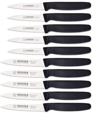 Giesser Messer - Made in Germany - Gemüsemesser 8 cm schwarz, nachhaltiger Griff, rutschfest, kleines Küchenmesser rostfrei, scharfes Küchenmesser für Küche (10, Schwarz - 8+10 cm)