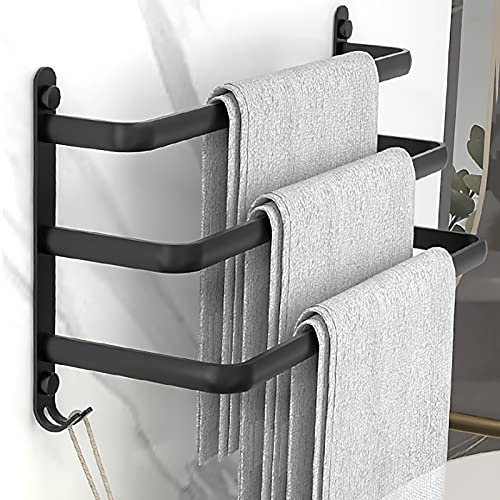 Soporte para toallas de aluminio montado en la pared, soporte para toallas de baño de 3 capas, organizador de zapatos con ganchos para sala de ducha de cocina.