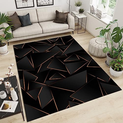 Abstrakter Marmor-Teppich, dreieckig, geometrisch, vergoldet, schwarz, Relief, weicher Teppich, leicht zu reinigen und lichtbeständig, ideal für Hotels, Schlafzimmer und Schlafsäle, 160 x 220 cm