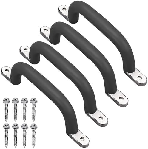 Dolibest 4er Klettergriffe, 18cm Klettergerüst Haltegriffe Kinder Rutschfeste Solide Handgriffe für Spielplatz/Schaukel/Spielset/Spielturm/Spielhaus/Outdoor Monkey Bars/Hochbett/Baumhaus,Metal Schwarz