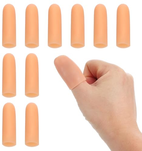 PATIKIL 2 Silicone Gel Finger Cots, 10 Pcs Support Fingertips Sleeve Protector Thumb Finger Caps for Finger, Beige