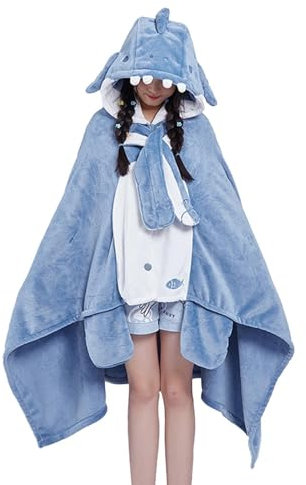 Hoodie Hai Decke | Kostüm-Umhang-Schal für persönliche Decke, tragbare Hai-Decke für Erwachsene und Kinder, gemütliche Schlafdecke mit Kapuze, Flosse und Zähnen, lustiges Cosplay-Partyzubehör