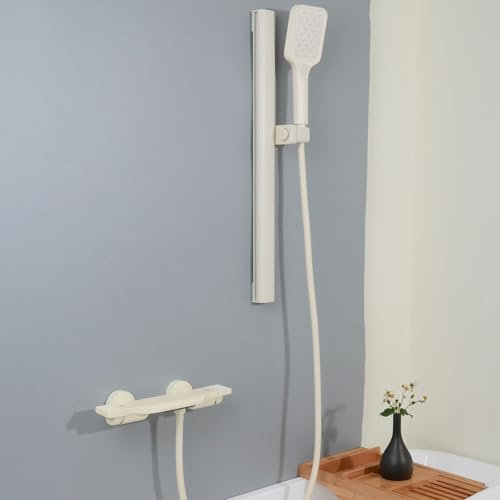 SHANFO Grifo de Bañera Cascada, Grifo de Bañera con Barra de Ducha, Mezclador Ducha Montado en La Pared, Latón, Blanco, 14Y6OK-B