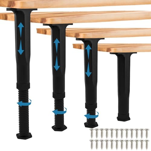 Bettgestell-Stützbeine, höhenverstellbar (20 - 37 cm), Bettlattenstützbeine, Bettgestell-Mittelstütze, Möbelbein-Ersatz-Set für Rahmen-Mittellamellen, 4 Stück