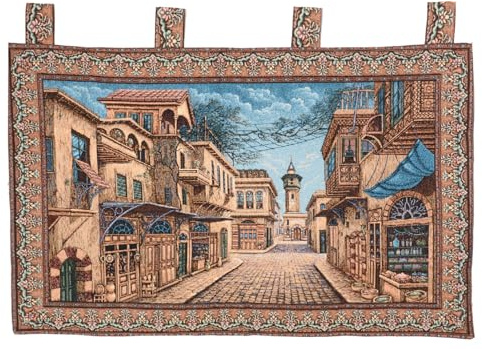 Levant Treasures Großer Wandteppich, 100 x 60 cm, traditionelles Viertel der Levant, authentische orientalische Motive – Bohemian Chic – langlebig und lichtbeständig
