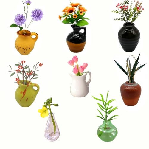 6Pcs Mini Ceramic Vase Fridge Magnets Cute Plants Decor Accessories DIY Refrigerator Magnets Strong Decorative for Kitchen Decor (C)