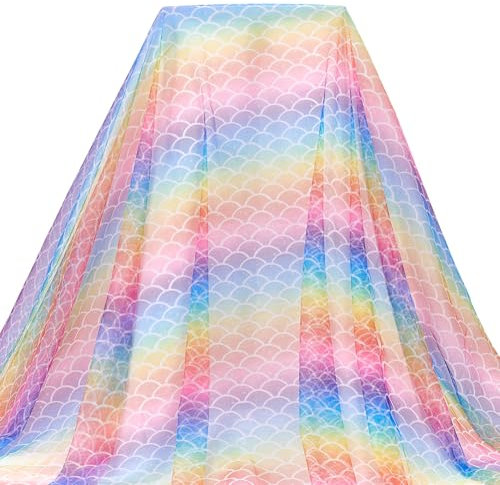 MAYJOYDIY Farbverlauf Meerjungfrau Netzstoff 100×150cm Bunt Schimmernd Fischschuppen Streifen Polyester Chiffon Nähstoff Für Hochzeitskleid Kostümzubehör Schleier Heimdekoration