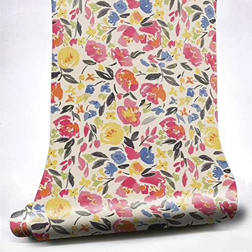 FUNLIFE Papier Peint Décoratif Autocollant - Papier Peint Floral pour Chambre Adulte - Jardin Anglais Fleuri 40X250CM