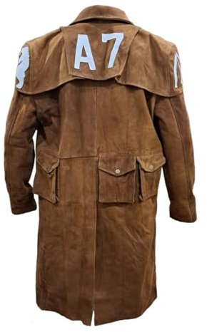MERCH ATTIRE Mens Brown Suede Leather Trench Coat - Real Suede Leather Duster Coat - Western Duster Cowboy Coat for Men