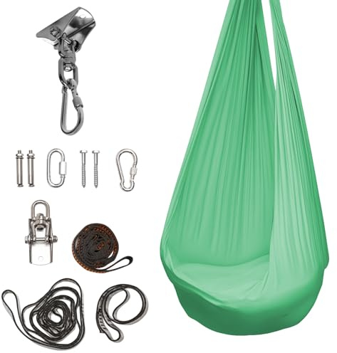 Hängeschaukel aus Nylon – 150x90 cm – gemütliche Schaukel für Zuhause & Garten – bis 100 kg – inkl. Montageset – Indoor & Outdoor – Farbe: Grün